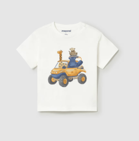 Mayoral S/S T-Shirt with Animals in Car Print Style 1010 - Cream