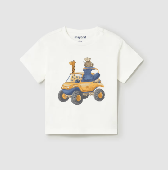 Mayoral S/S T-Shirt with Animals in Car Print Style 1010 - Cream