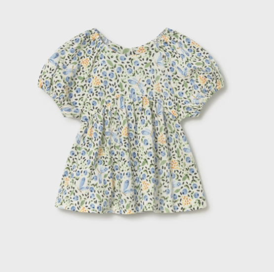 Mayoral Floral Print Smock Style Top Style 1105 - Sky