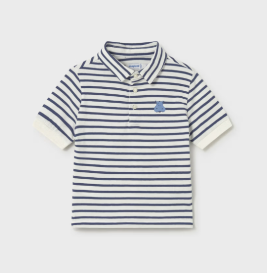 Mayoral Striped Embroidered S/S Polo Shirt Style 1110 - Ocean