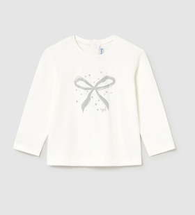Mayoral L/S T-Shirt with Silver Bow/Star Print Style 116 - Cream Mayoral L/S T-Shirt with Silver Bow/Star Print Style 116 - Cream