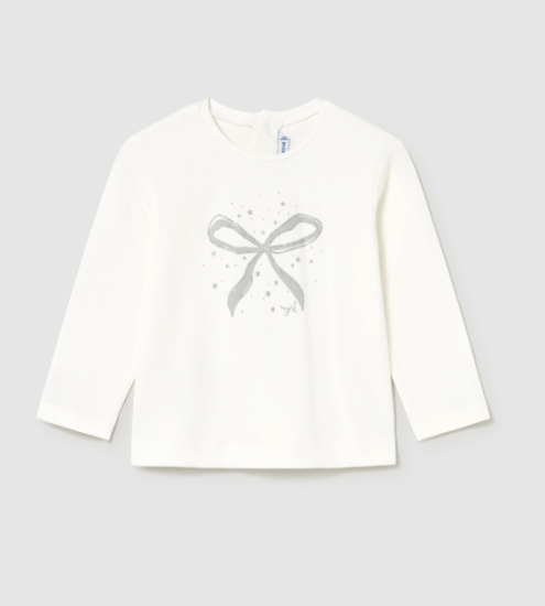 Mayoral L/S T-Shirt with Silver Bow/Star Print Style 116 - Cream