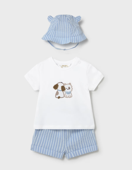Mayoral 3-Piece Set Top, Shorts & Hat Style 1276 - Sky