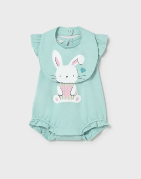 Mayoral Ruffled Bunny Print Romper with Bib Style 1710 - Anise