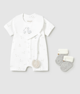 Mayoral Three-Piece Gift Set (Romper/Socks/Bib) Style 1727-White