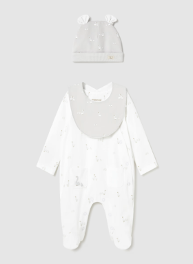 Mayoral Three-Piece Gift Set (Bodysuit/Hat/Bib) Style 1728-White