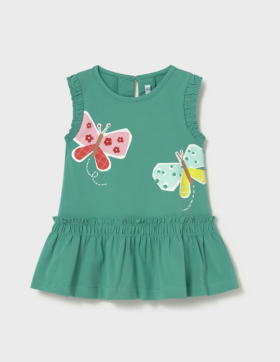 Mayoral Dropped Waist Dress with Butterflies Style 1929 -Emerald