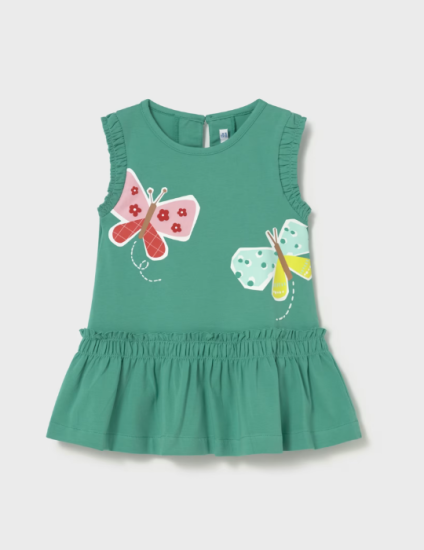 Mayoral Dropped Waist Dress with Butterflies Style 1929 -Emerald