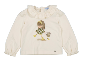 Mayoral L/S Frill Neck Girl Print T-Shirt Style 2076 - Laurel