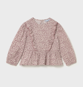 Mayoral Flower Print L/S Ruffle Front Blouse Style 2113 - Quartz