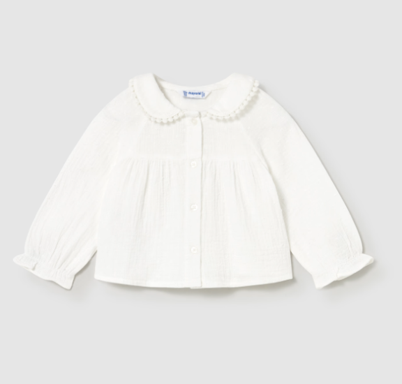 Mayoral Textured Cotton L/S Smock Style Blouse Style 2114 -Cream