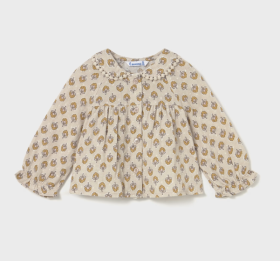 Mayoral Textured Cotton L/S Smock Blouse Style 2114-Honey Print Mayoral Textured Cotton L/S Smock Blouse Style 2114-Honey Print