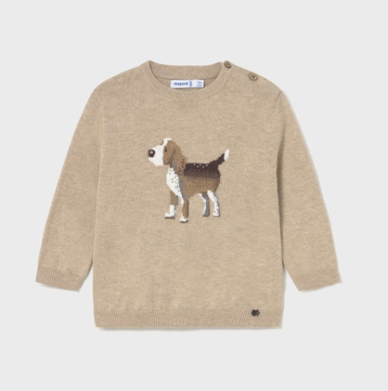 Mayoral L/S Knitted Jumper with Dog Design Style 2343 - Beige