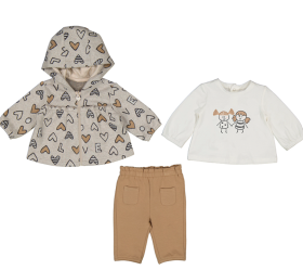 Mayoral 3-Piece Set with Heart Print Hoodie Style 2633-Peanut