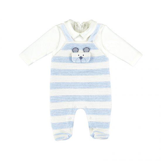 Mayoral Striped Padded Onesie Style 2674 - Pale Blue/White