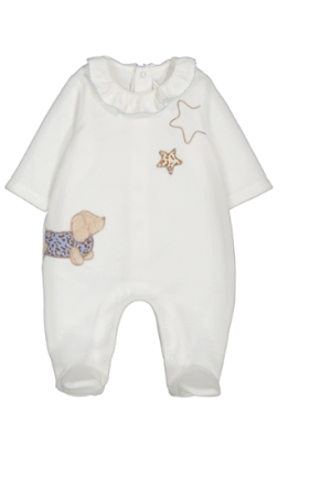 Mayoral L/S Velour Frilled Neck Sleepsuit Style 2702 - White