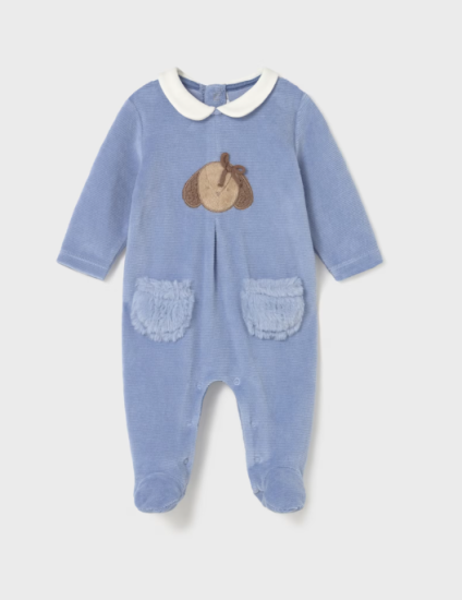 Mayoral Velour Footed Appliqued Sleepsuit Style 2702 -Dream Blue