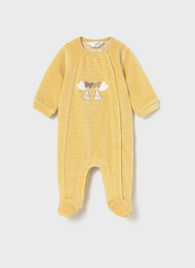 Mayoral Striped Velour Onesie with Feet Style 2704 - Honey Mayoral Striped Velour Onesie with Feet Style 2704 - Honey