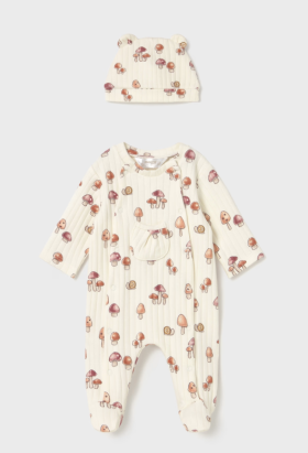 Mayoral Mushroom Print Romper & Hat Set Style 2705 - Vanilla Mayoral Mushroom Print Romper & Hat Set Style 2705 - Vanilla