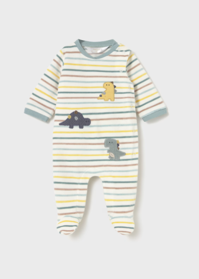 Mayoral Striped Velour Dinosaur Appliqued Onesie Style 2718 -Ice