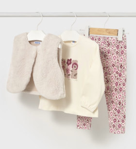 Mayoral Fur Waistcoat 3 - Piece Leggings Set Style 2739 - Quartz