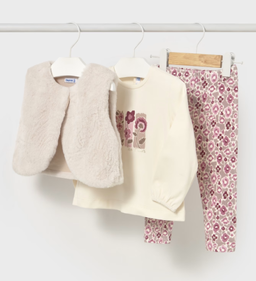 Mayoral Fur Waistcoat 3-Piece Leggings Set Style 2739 - Quartz