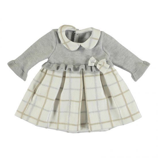 Mayoral Grey and Checked Dress with Bow Detail Style 2816