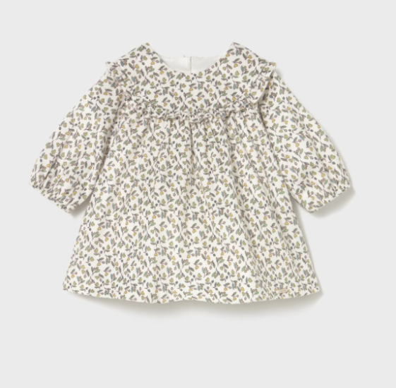 Mayoral Velvet Ditsy Floral Print Dress Style 2822 - Olive