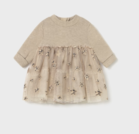 Mayoral Dress with Star Appliqued Tulle Skirt Style 2824 - Oat
