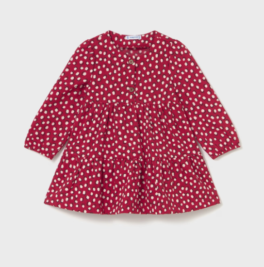 Mayoral Tiered Spotted Button Front L/S Dress Style 2915 - Red