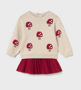 Mayoral Knitted Toadstool Jumper & Pleated Skirt Style 2925-Red