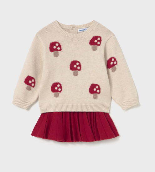 Mayoral Knitted Toadstool Jumper & Pleated Skirt Style 2925-Red