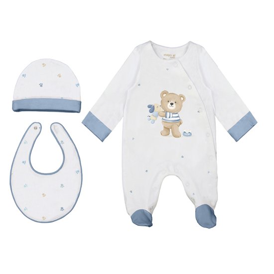 Mayoral 3-Piece Sleepsuit/Hat/Bib Set Style 9448 - Niagara Blue