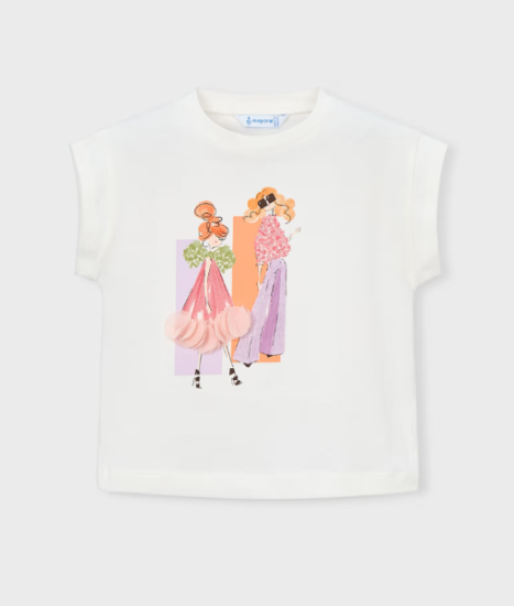 Mayoral S/S T-Shirt with Girl Print Style 3005-Off White/Blossom