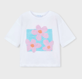 Mayoral Flower Textured Print T-Shirt Style 3016 - White/Lilac