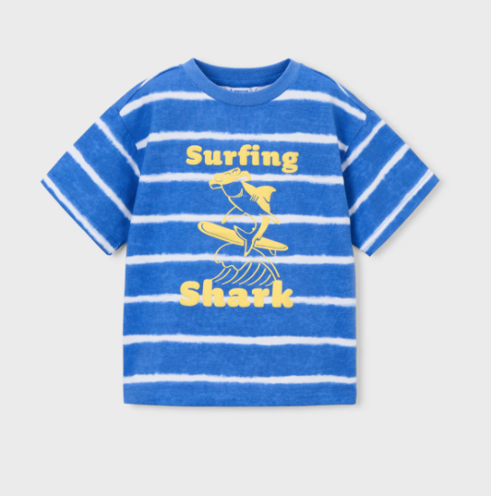 Mayoral Surfing Shark Print T-Shirt Style 3082 - Blue Stripe