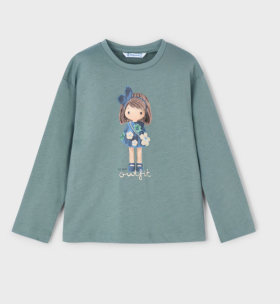 Mayoral L/S T-Shirt with Cute Girl Print Style 4005 - Sage Mayoral L/S T-Shirt with Cute Girl Print Style 4005 - Sage