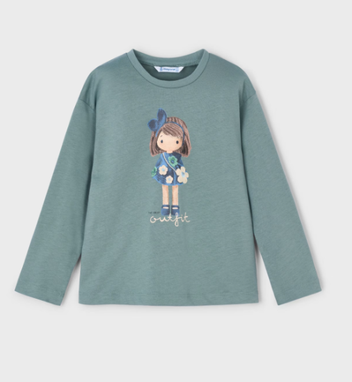 Mayoral L/S T-Shirt with Cute Girl Print Style 4005 - Sage