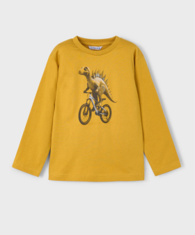 Mayoral L/S T-Shirt with Dino on a Bicycle Style 4087 - Mustard