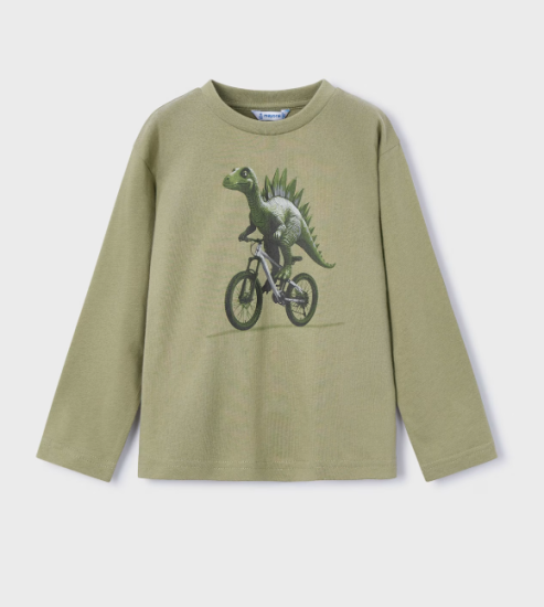 Mayoral L/S T-Shirt with Dino on a Bicycle Style 4087 -Pistachio