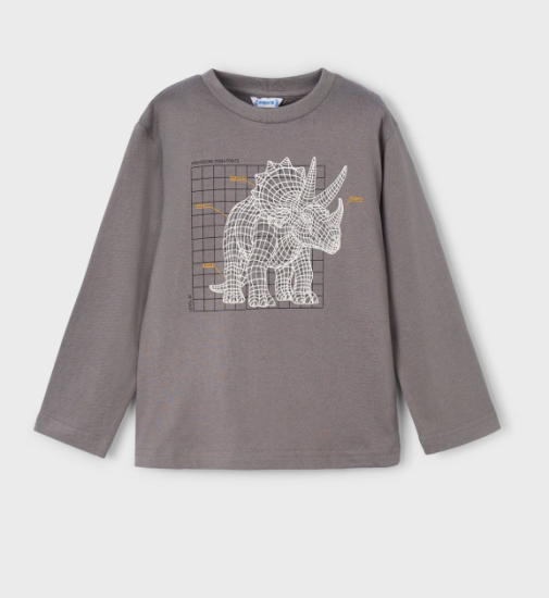 Mayoral L/S Glow in the Dark Dino Print T-Shirt Style 4088 -Grey