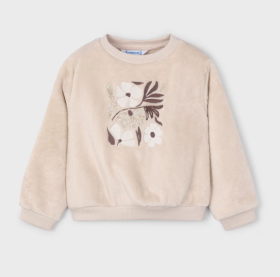 Mayoral Faux Fur Floral Embroidered Sweatshirt Style 4432 - Sand