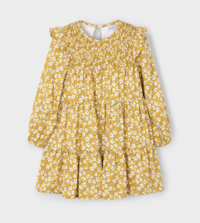 Mayoral L/S Viyella Print Tiered Dress Style 4912 - Mustard