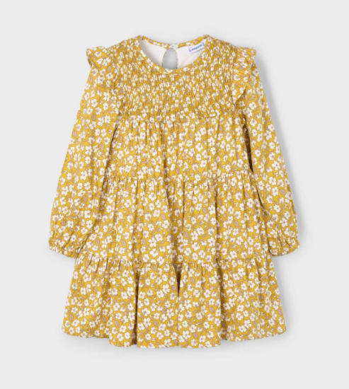 Mayoral L/S Viyella Print Tiered Dress Style 4912 - Mustard