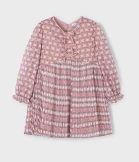 Mayoral Bow-Trimmed Pleated L/S Dress Style 4917 - Makeup