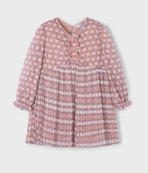 Mayoral Bow-Trimmed Pleated L/S Dress Style 4917 - Makeup