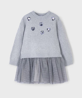Mayoral Combined Knitted Dress Style 4918 - Silver