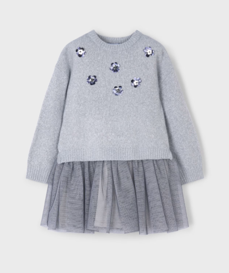 Mayoral Combined Knitted Dress Style 4918 - Silver