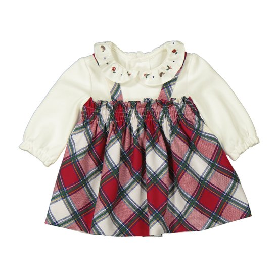 Mayoral Dungaree Effect Plaid Dress Style 2801 - Red