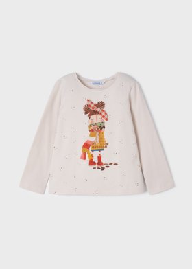 Mayoral L/S T-Shirt with Girl Applique Style 4029 - Chickpea